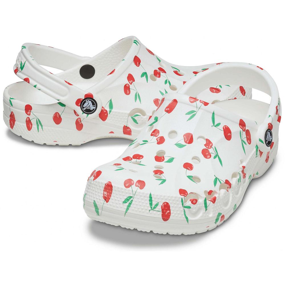 White/Cherry Women's Crocs Baya Seasonal Printed Clogs | NZ 0030RVDW